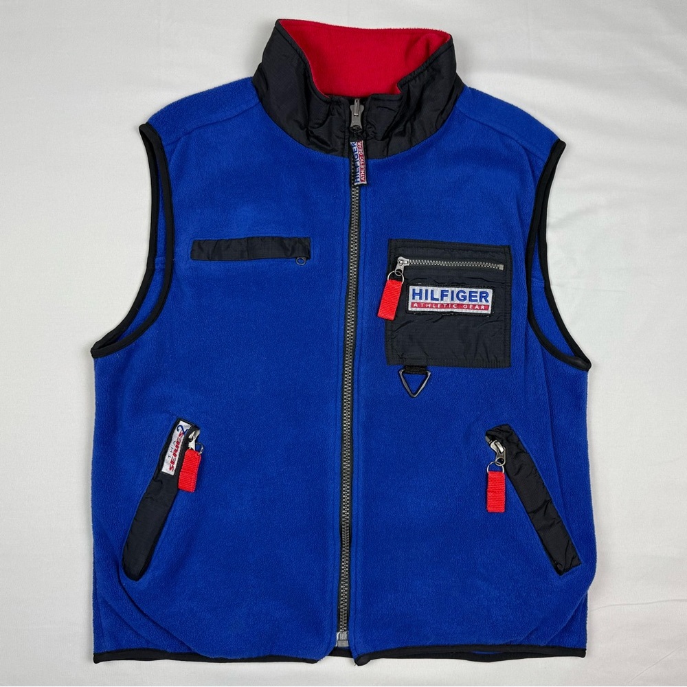 Vtg Tommy Hilfiger Athletic Gear Mens Fleece Vest Sz Medium 90s Blue Full Zip A6